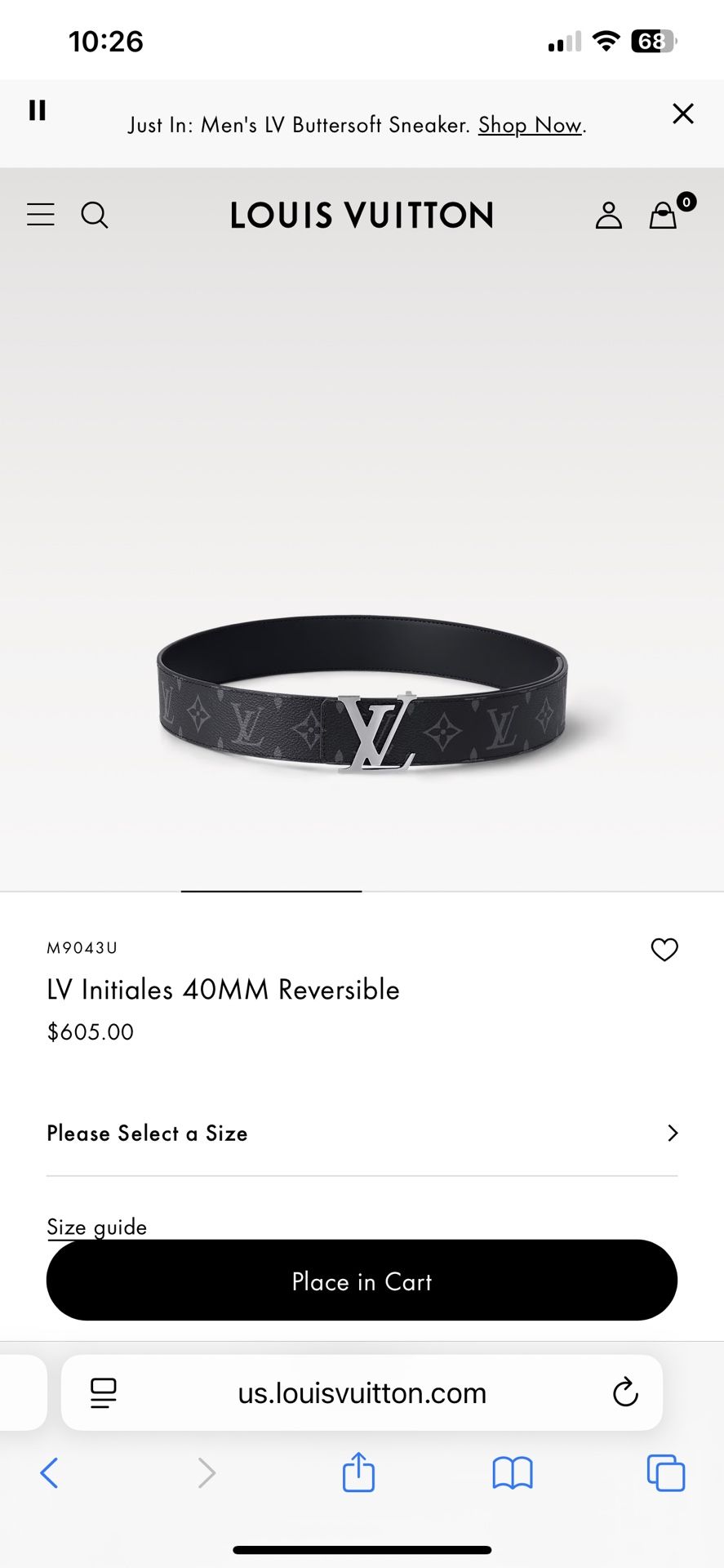 Louis Vuitton Reversible Belt Size 40