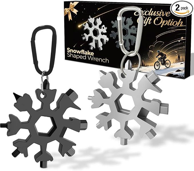 Stocking Stuffers for Men 2025 - Snowflake Multi Tool 2 Pack, Christmas Gifts for Him - Stainless Steel Multitool with Carabiner & Wrench,White Elepha