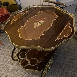 Italian Mid Century Marquetry Double Serpentine Barwagon Table