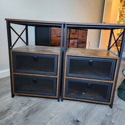 Rustic Wood & Black Metal Night Stands