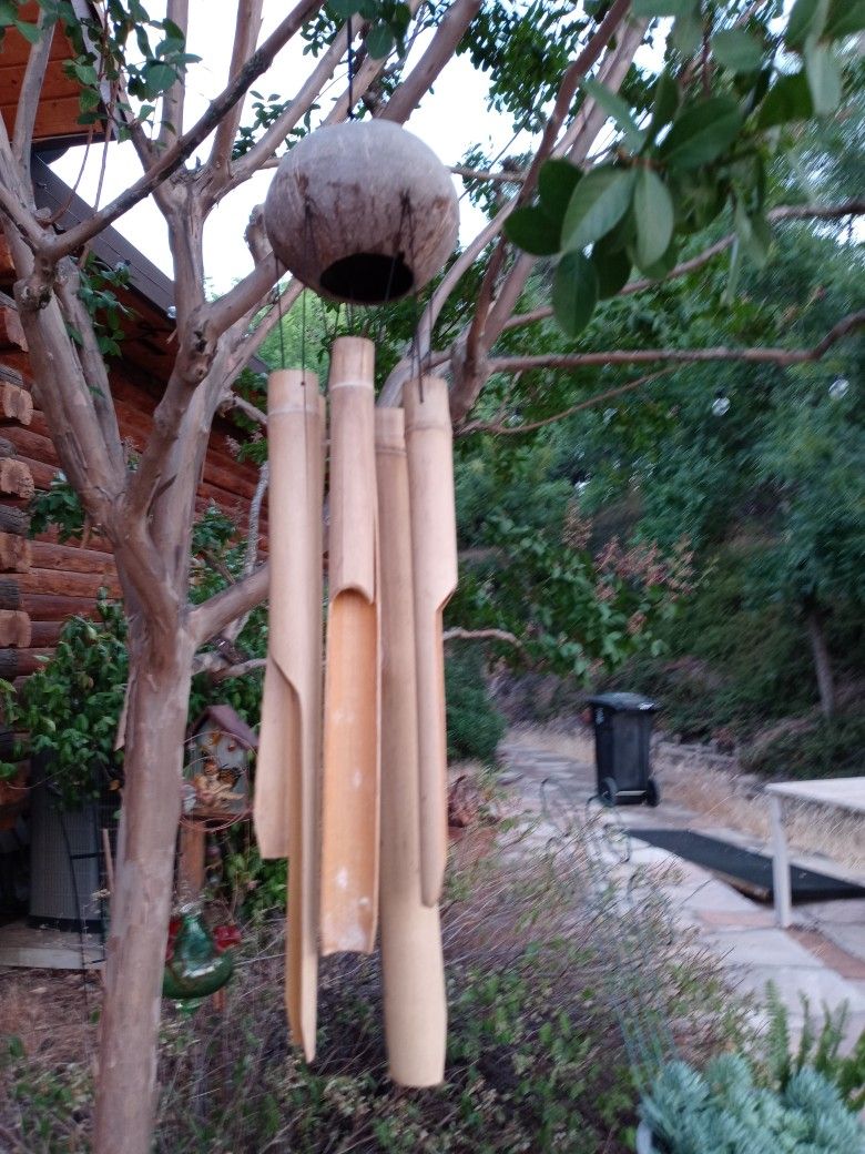 Wooden Hobo Chic Retro Bamboo Wind Chime Garden Or Patio Wooden