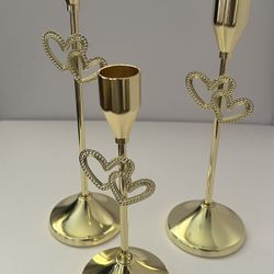 3 Pcs Gold Heart Candle Holders