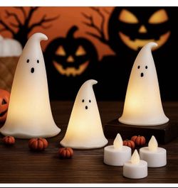 NEW 3 Pack Ghosts with Tea Lights Halloween Home NEW Table Mantel Decorations table top