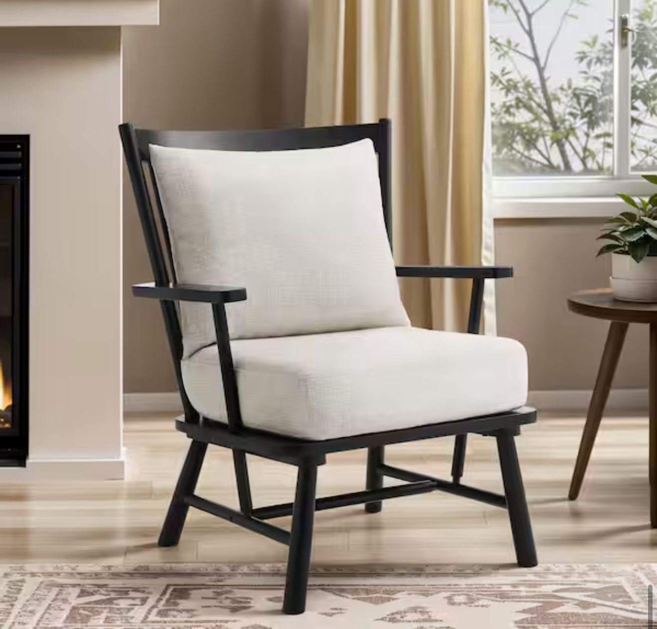 Windsor 18 in. Black Low back Wood Frame Accent Chair with Cushion Living Room Arm Chair