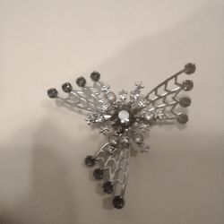 Antique Sterling Silver Pin With Crystals
