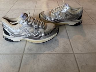 Chanel CC Logo Silver Sneakers