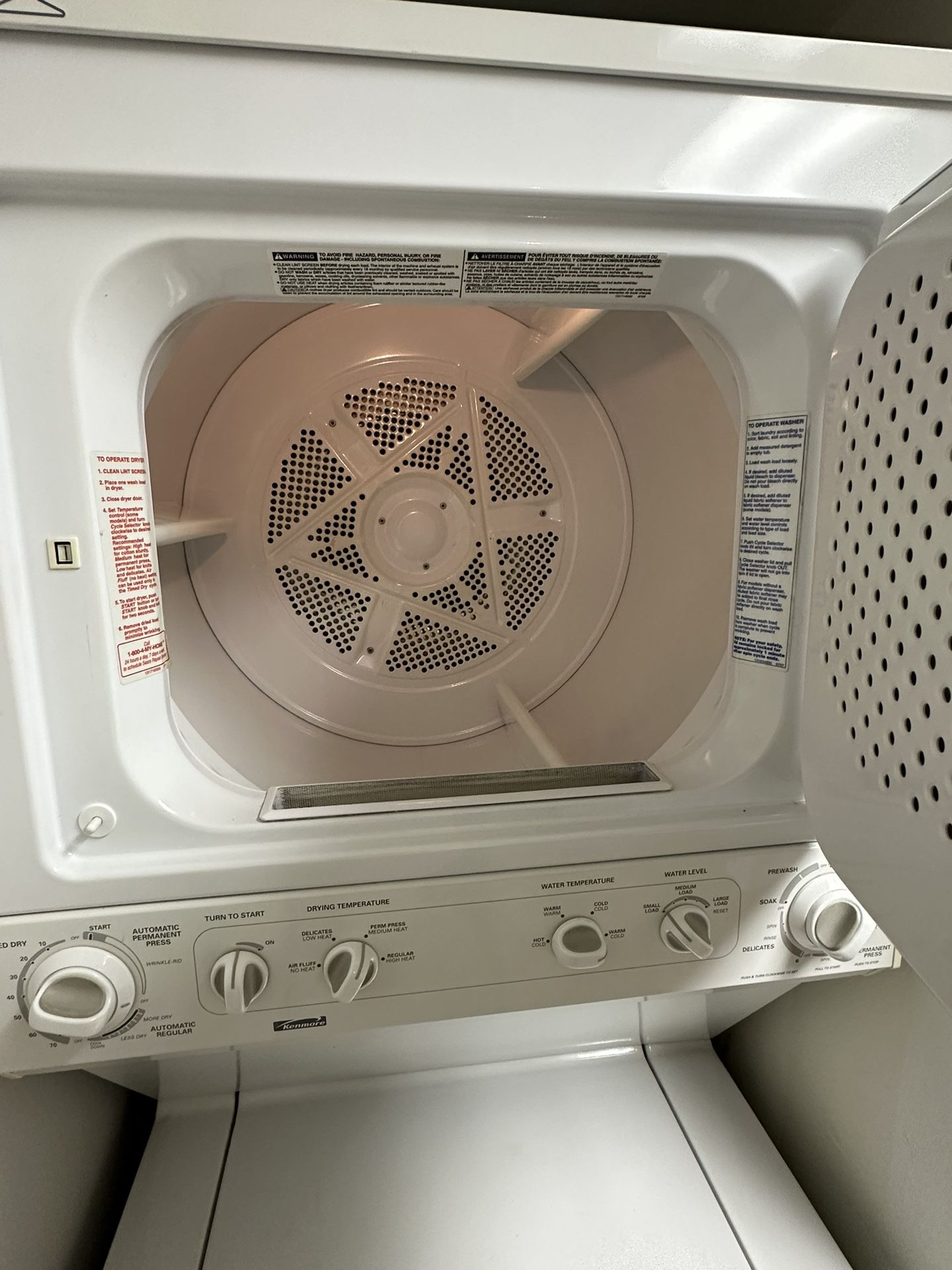 Clean, well-maintained Kenmore Stacked Washer & Dryer.