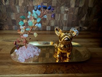 French bulldog  & crystal tree  jewelry tray