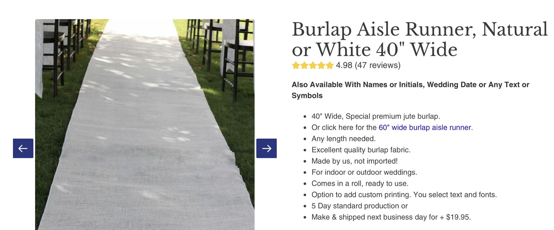 Wedding Aisle Runner - Burlap