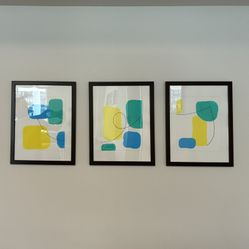 Set of 3 Modern Abstract Prints with Frames