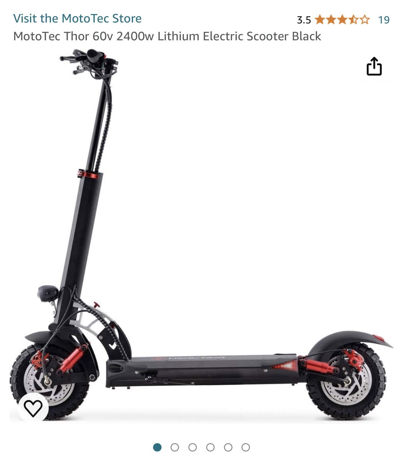 Brand New  In Box MotoTec Thor 60v 2400w Lithium Electric Scooter Black