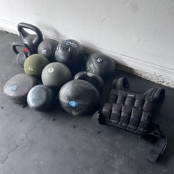 Slam Balls kettlebells and weight vest
