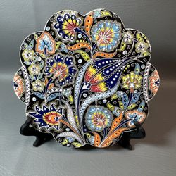 Hand Painted Tile Trivet Turkey Colorful Kitchen Decor Hot Pad Heat  Resistant slight chipping as shown on edge in photos  