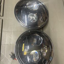 Pair Of Black Headlights Led High And Low Beam 