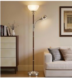 Floor lamp  -72” Wood Torchiere Floor Lamp with Glass Shade Walnut