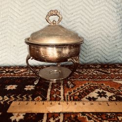 Anchor Hocking Fire King Vintage Silver Plate Entre Warmer With Glass Insert