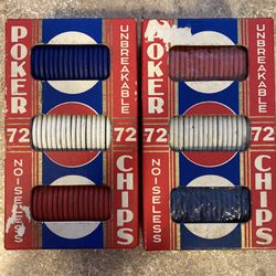 Vintage 1930-40’s Red White & Blue Unbreakable Noiseless Poker Chips. 2 Boxes