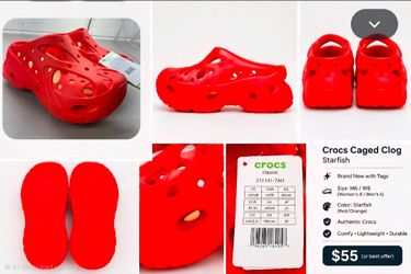Authentic Crocs Classic Caged Clog in Starfish Red