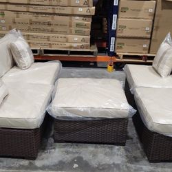 BRAND NEW ORIGINAL PACKAGING OUTDOOR 5-PIECE SECTIONAL SET WITH SUNBRELLA BEIGE CUSHIONS