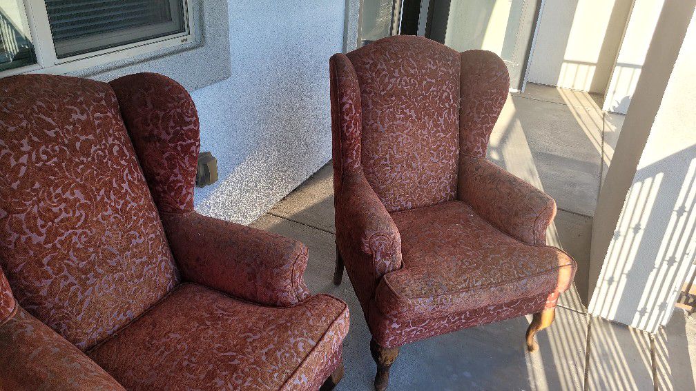 Vintage Wing Back Chairs, Red