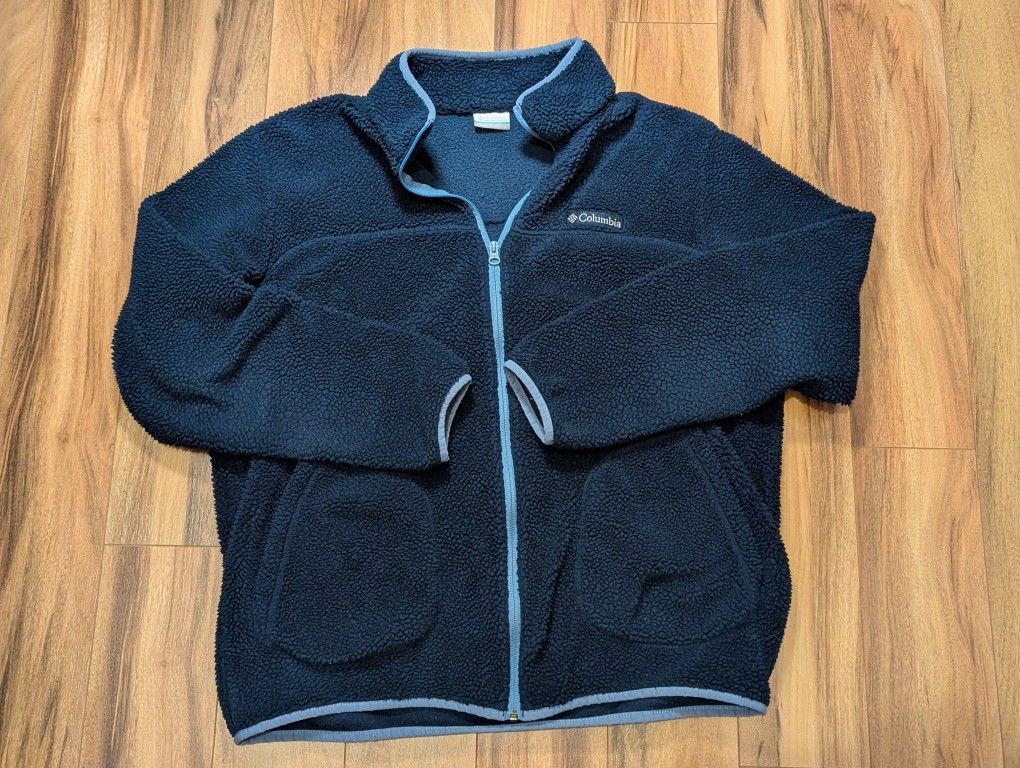 Men's Columbia Fleece Zip Up Sweater, Size Large Dark Blue - Warm - Hiking Outdoors Camping