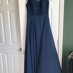 Floor Length Dark Blue Bridesmaid Dress