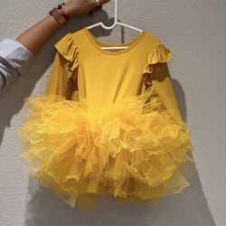Mustard Tutu Dress Button Bottom Body Suit Size 3/4T