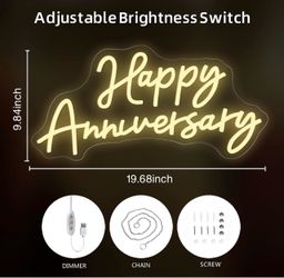 Brand new happy anniversary neon sign with dimmable usb light