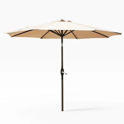 9 Ft Outdoor Umbrella, Patio Shade Market Table Umbrella with Push Button Tilt and Easy Open Crank, Beige brand new in box $60 H15