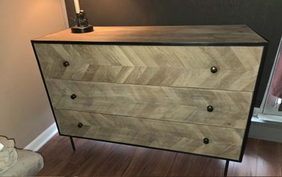 Handmade Spanish Wood 3-Drawer Dresser Chest Chevron Herringbone Parquetry Mid Century