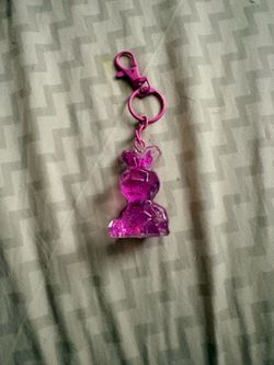 Pink Clear Plastic Bunny Rabbit Keychain w/ Carabiner Clip & Detachable Keyring