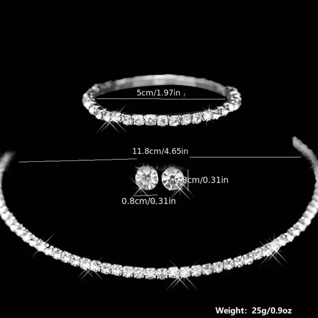 Single Row Chocker Tennis Necklace, Bracelet and Earrings