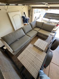 Wicker Outdoor Sectional w/ Sunbrella Cushions and 2 tables