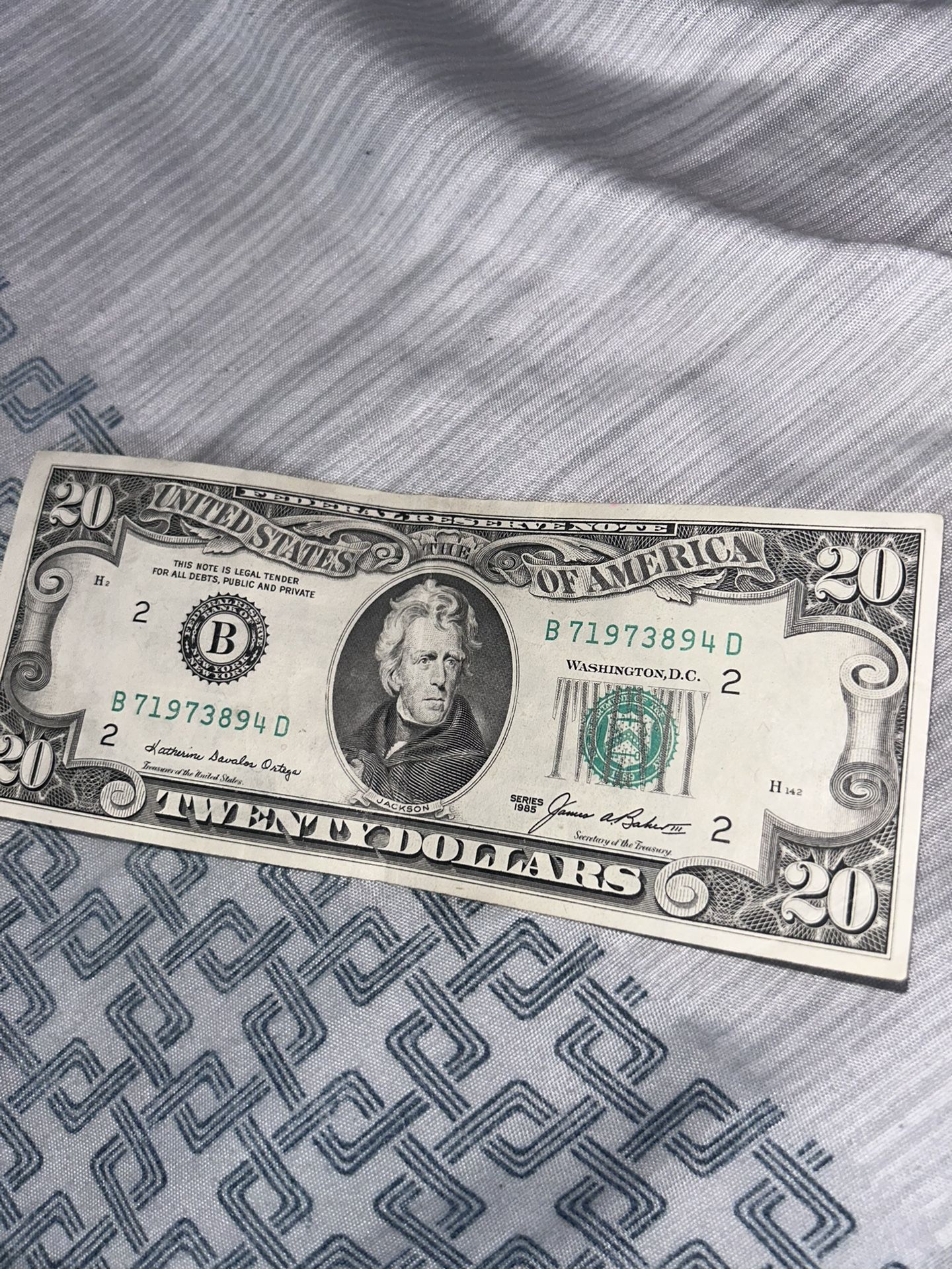 1985 $20 Twenty Dollar Bill Rare Federal Reserve Note Vintage US