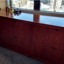 Wood Credenza With Cabinets & Drawers 