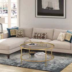 Round Coffee Table with Glass Shelves - Brass Finish