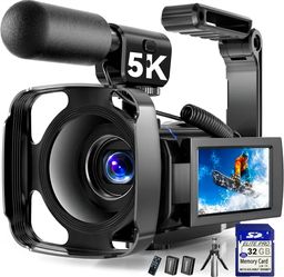 5K Video Camera Camcorder, UHD 64MP Vlogging Camera for YouTube with 3" 270° Rotatable Touch Screen, Digital Camera with IR Night Vision, 16X Zoom