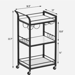 Cart, Home Bar Serving Cart with 3-Tier 