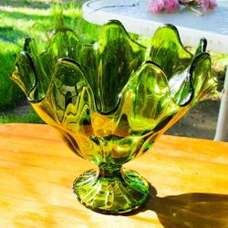 Retro Green Glass Candy Bowl