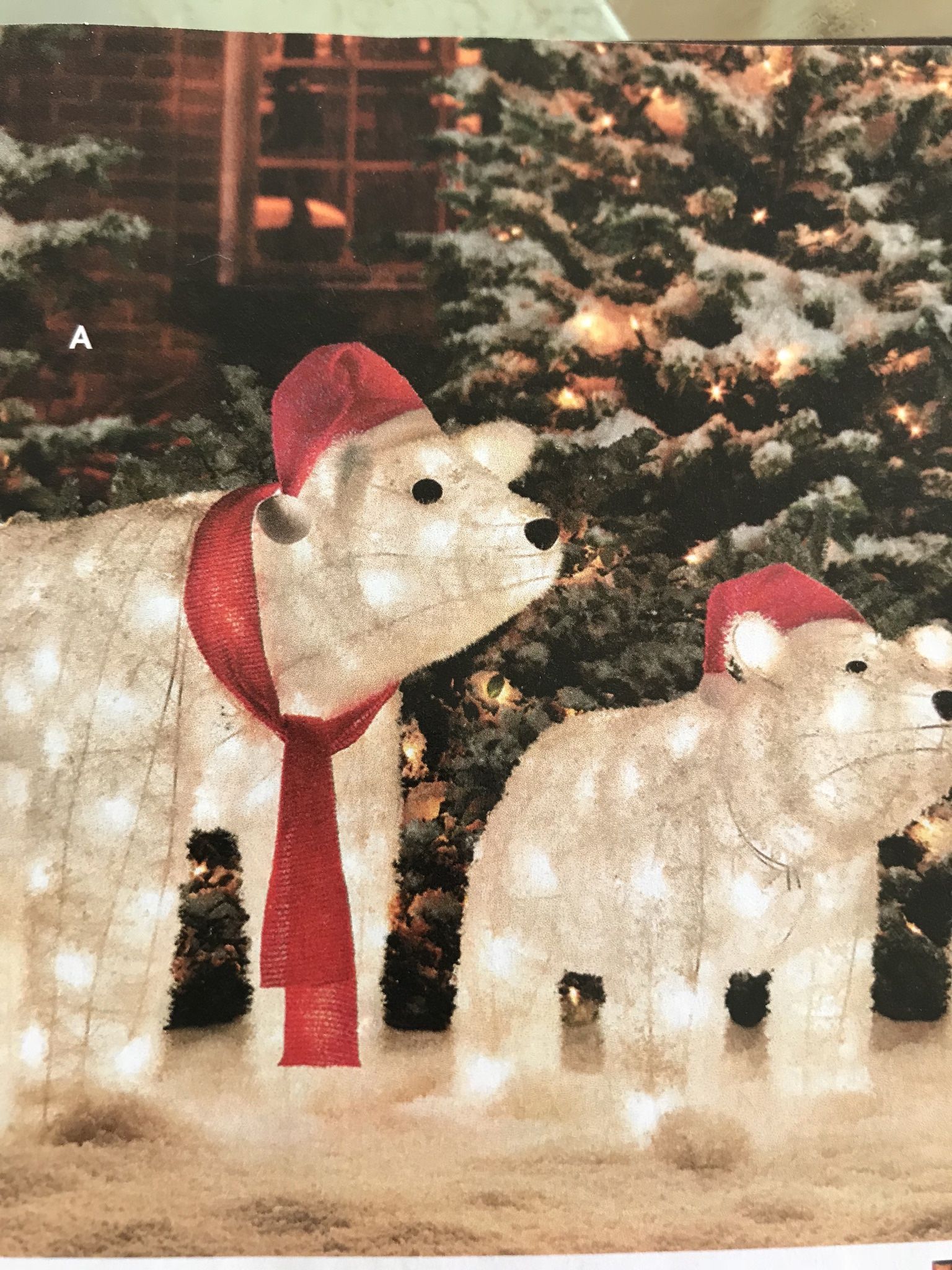 Set of 2 Lighted Holiday Polar Bears w/Red Scarf/Hat $139