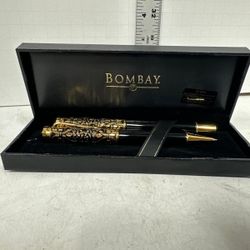 Bombay Company Pen & Pencil Set Silver & Gold Zig Zag Stripes Professional Grade