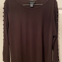 Clara S. Brown 1X Blouse Embellished Rhinestone Ladder Cut Out Sleeve 