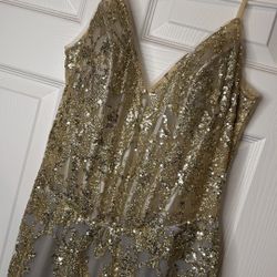 Title for Gold Dress:  Custom Sequin V-Neck Prom Dress 