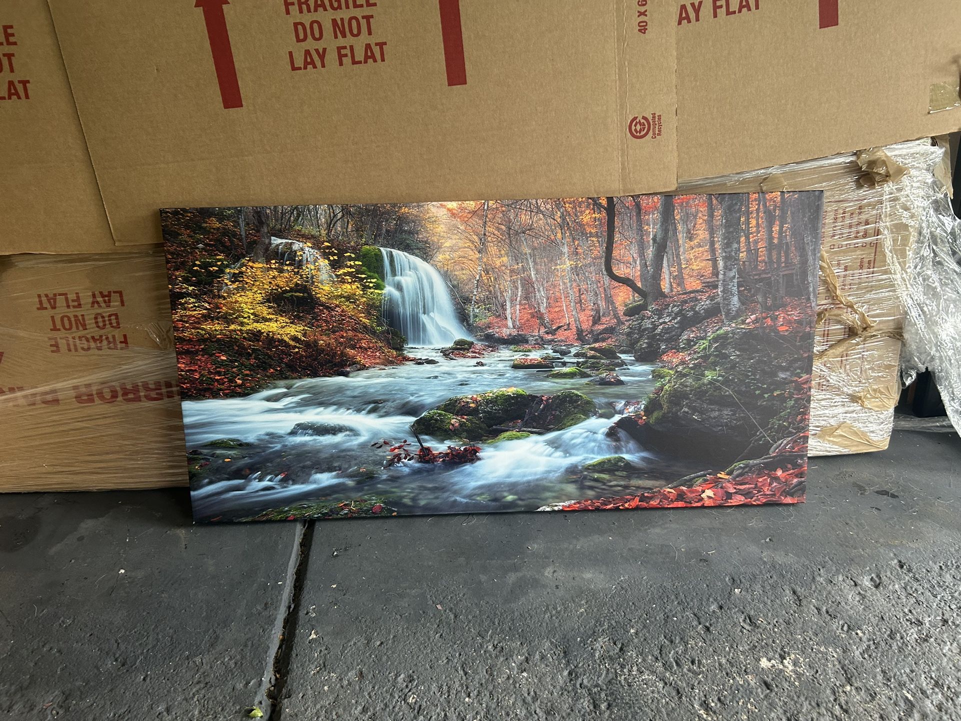 Designart Autumn Mountain Waterfall Long View-Landscape Photo Canvas