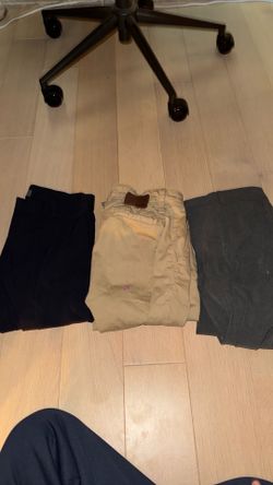 Bundle of Pants. Grey, Blue and Khakis