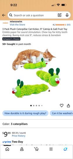 $1.50 each or 3 for $3.00 Miwoowim Plush Caterpillar Toys