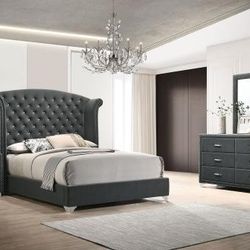 Four Piece Queen Bedroom Set With Queen Bed Frame Dresser Mirror And Night Stand On Sale Now  Don't Miss