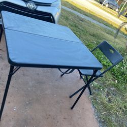  34" Square Resin Fold-in-Half Table, Black And Foldable Chair