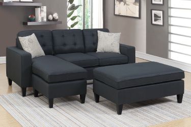 🎩 Black small apartment sz sectional with ottoman 🎩 ON SALE @ Jordan Home Furniture 👑