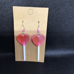 Pink Heart Shaped Lollipop Earrings 